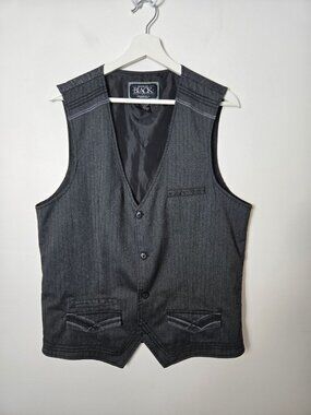 Buckle Black Men's Size L Charcoal Gray Lined Waistcoat Vest Contrast Stitching